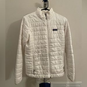White Patagonia nano puff zip up jacket